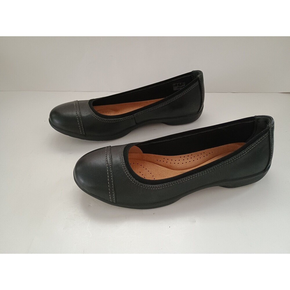 Clarks Collection Womens Sz 8.M Leather Flats Comfort Casual Black Slip On Shoes